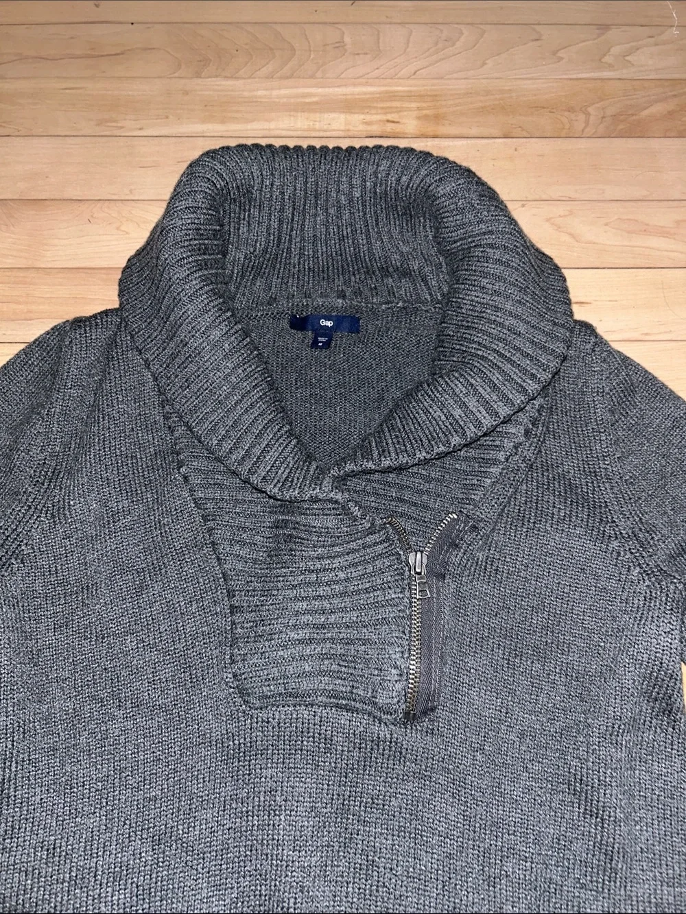 GAP Women's Charcoal Cowlneck-Collar Zip Sweater